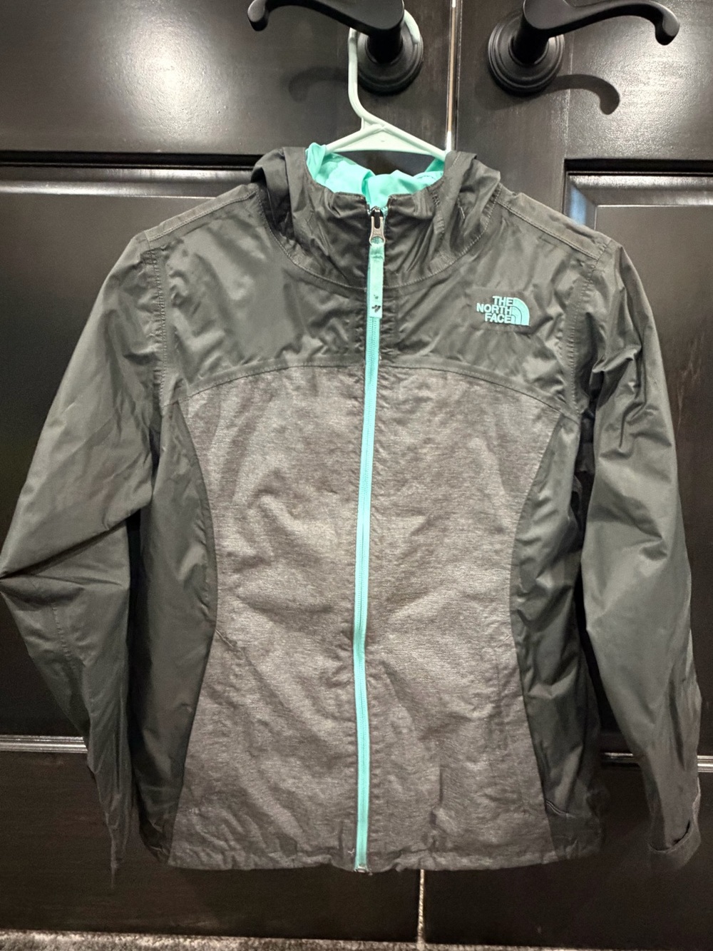 The North Face Gray and Teal Hooded Lightweight Jacket